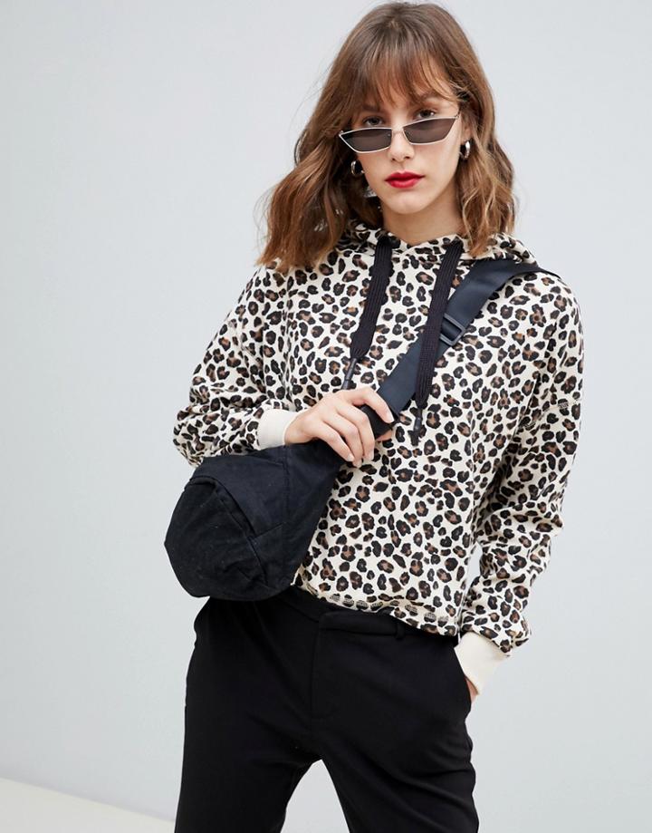 Stradivarius Leopard Cropped Hoodie - Multi