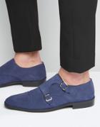 Asos Monk Shoes In Blue Suede With Toe Cap - Blue