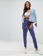 Asos Peg Pants With Oversized Bow In Stripe - Navy