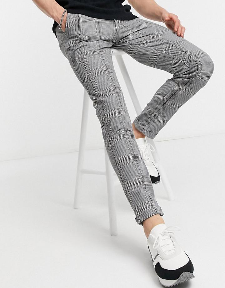 Jack & Jones Intelligence Check Pants In Gray-black