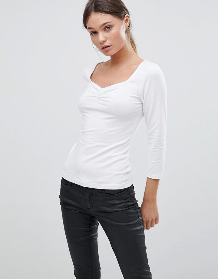 Asos Design Top With 3/4 Sleeves And Sweetheart Neck - White