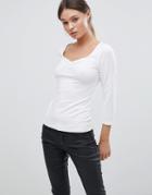 Asos Design Top With 3/4 Sleeves And Sweetheart Neck - White