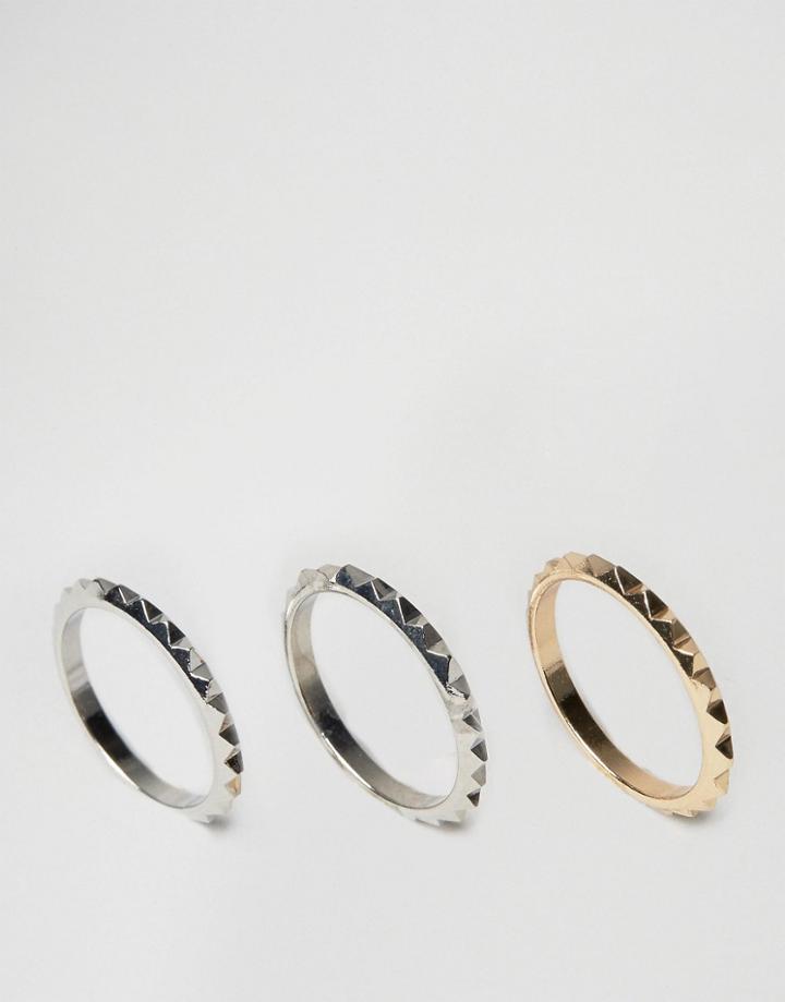 Asos Pyramid Spike Ring Pack - Multi