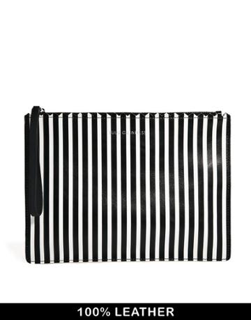 Lulu Guinness Black And White Striped Leather Pouch