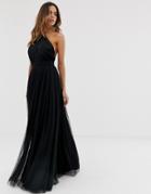 Asos One Shoulder Tulle Maxi Dress-black