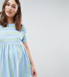 Asos Design Maternity Smock Dress In Cut About Stripe - Multi