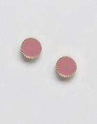 Pieces Rose Colored Enamel Stud Earrings - Pink