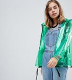 Asos Design Petite Rain Jacket With Contrast Binding - Green