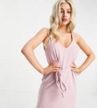 Asos Design Petite Strappy V Neck Sundress With Self Belt In Rose-pink