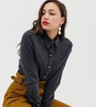 Asos Design Tall Denim Fitted Western Shirt In Washed Black - Black