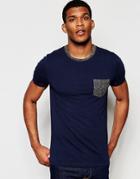 Asos Muscle T-shirt With Contrast Ringer And Pocket In Navy - Navy
