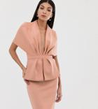 Asos Design Tall Structured Plunge Kimono Midi Dress With Peplum - Pink