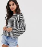 Boohoo Petite Basic Flare Sleeve T-shirt In Mono Stripe - Multi