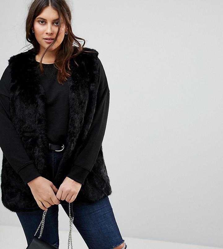 New Look Curve Faux Fur Longline Vest - Black