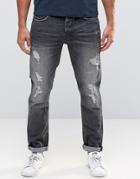Only & Sons Jeans In Regular Fit With Rip Repair Detail - Gray