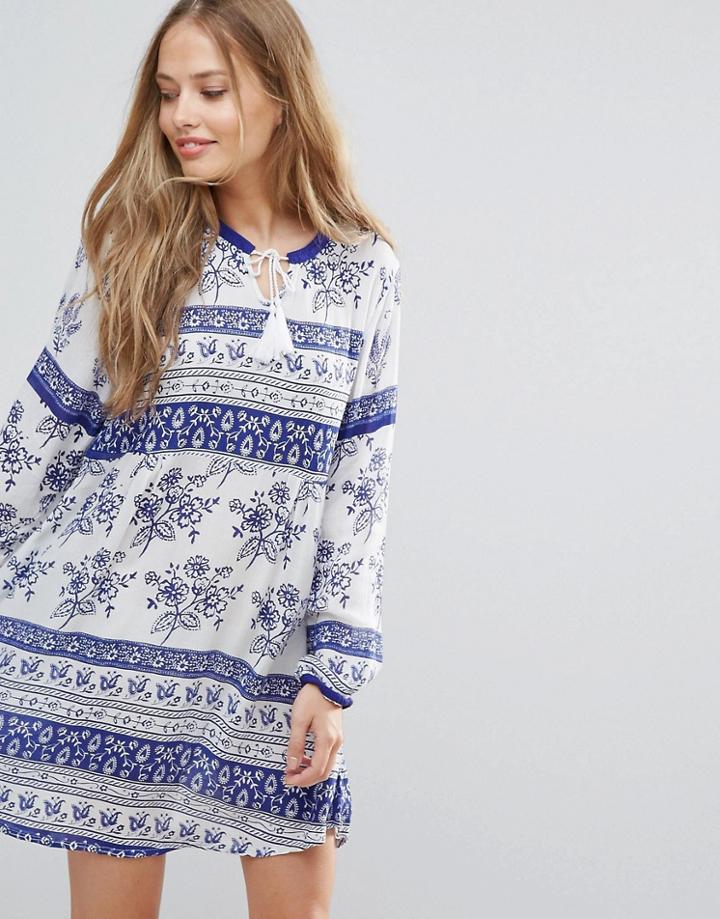 Yumi Floral Print Tunic Dress - White