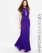 Jarlo Tall Keyhole Halter Maxi Dress With Ruched Detailing - Purple