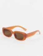 Asos Design Mid Rectangle Sunglasses In Brown With Tinted Lens