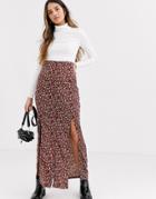 Daisy Street Maxi Skirt With Front Split In Vintage Floral-brown