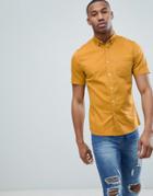 Asos Design Stretch Slim Denim Shirt In Mustard - Yellow