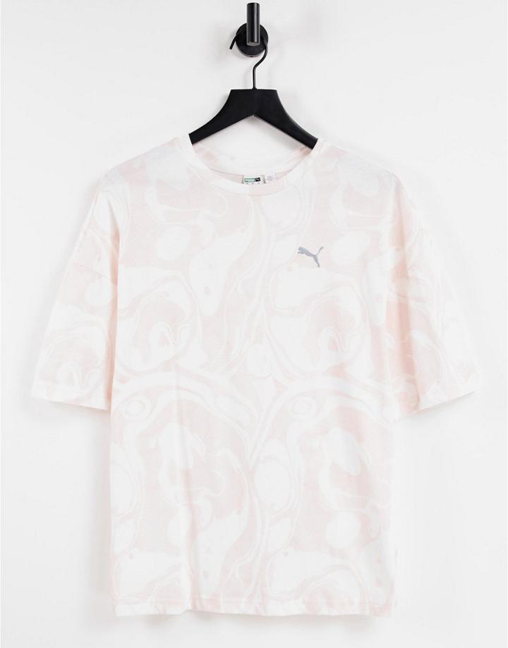 Puma Swirl Print T-shirt In Pink And White
