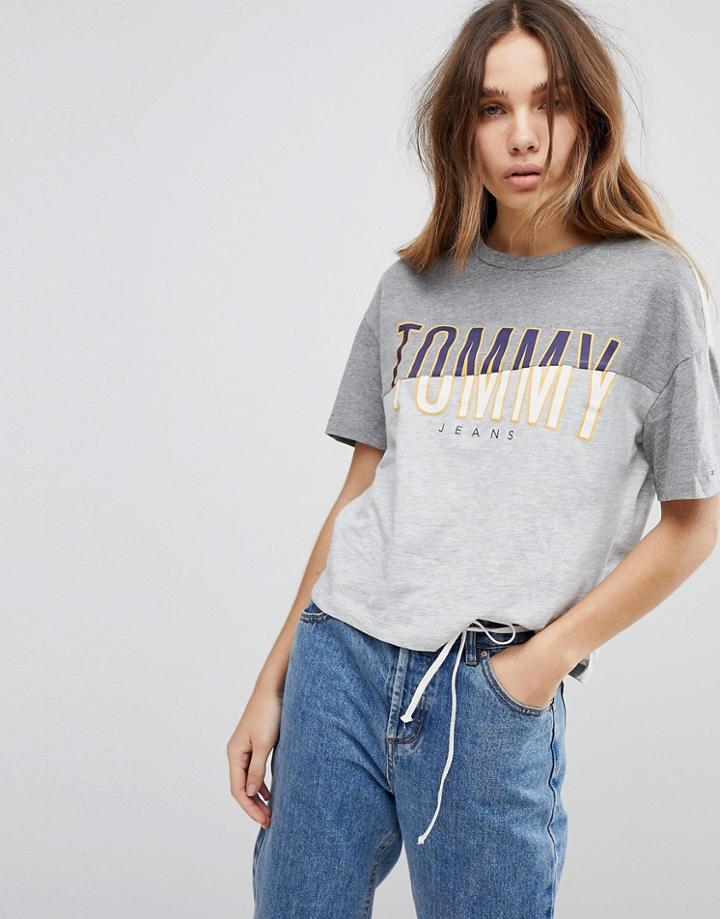 Tommy Jeans Color Block Logo T Shirt - Gray