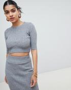 Fashion Union Knitted Top In Rib Two-piece - Gray