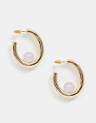 Asos Design Hoop Earrings With Pale Pink Resin Ball Detail In Gold Tone - Gold