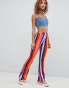 Asos Design Flare Leggings In Bright Rainbow Stripe - Multi