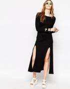 Your Eyes Lie Long Sleeve Maxi Dress With Thigh High Splits - Black