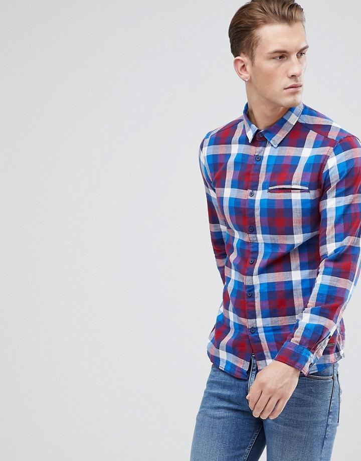 Esprit Slim Fit Checked Shirt - Blue