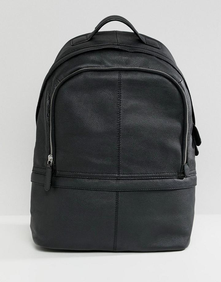 Asos Design Leather Harvard Backpack - Black