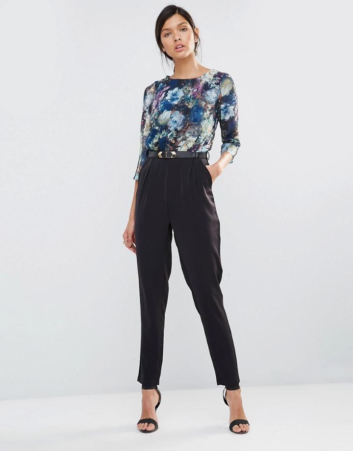 Little Mistress Jumpsuit With Printed Upper - Black