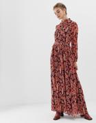 Glamorous Maxi Dress With High Neck In Floral Leopard Print-navy