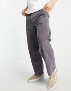 Asos Design Wide Leg Pants With Pleats In Cord In Charcoal-grey