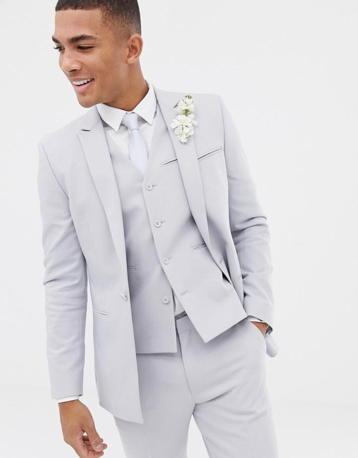 Asos Design Wedding Skinny Suit Jacket With Square Hem In Ice Gray - Gray