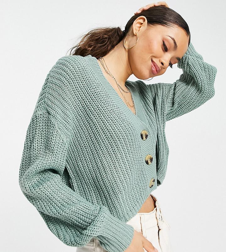 Only Petite Ribbed Cardigan In Sage Green