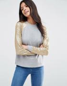 Asos Sequin Sleeve Sweatshirt - Gray