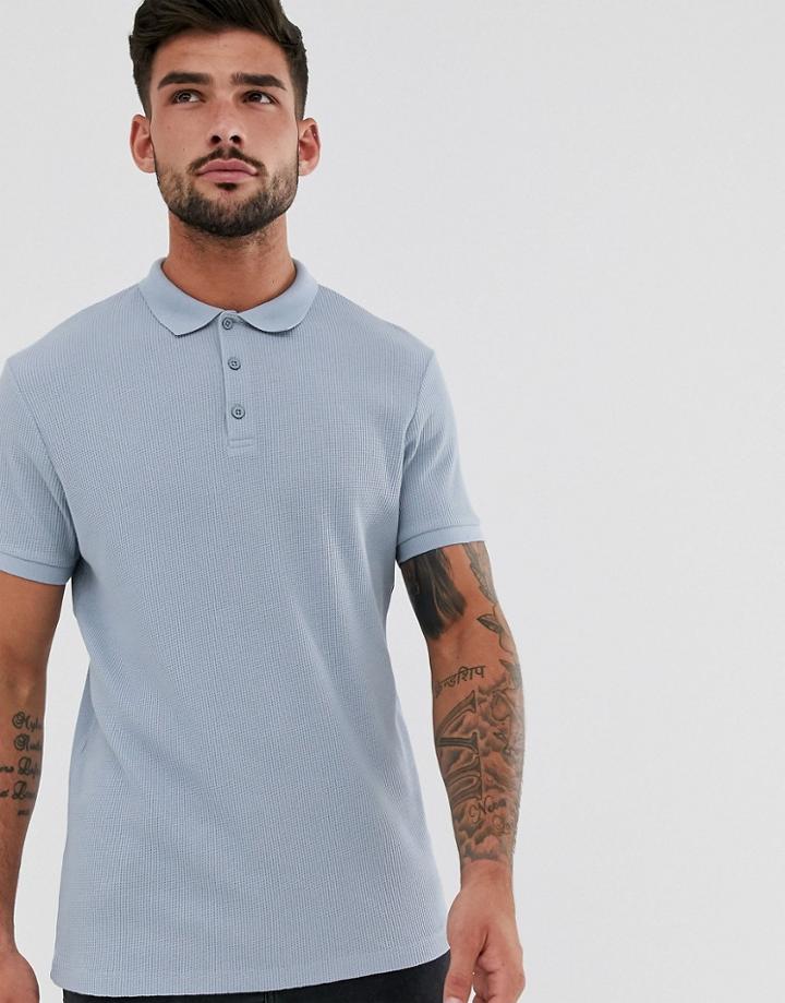 Asos Design Waffle Polo In Blue
