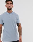 Asos Design Waffle Polo In Blue