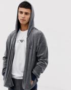 Emporio Armani Eagle Logo Velour Zip-thru Hoodie In Gray - Gray