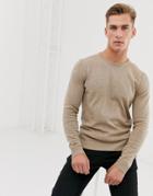 Selected Homme Cotton Crew Neck Knitted Sweater In Sand