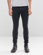 Asos Super Skinny Jeans With Faux Leather Waistband In Washed Black - Black