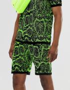 Asos Design Two-piece Knitted Shorts In Neon Snake Design - Green
