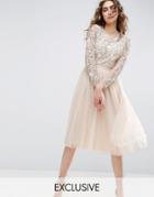 Needle And Thread Long Sleeve Embroidered Midi Dress - Pink