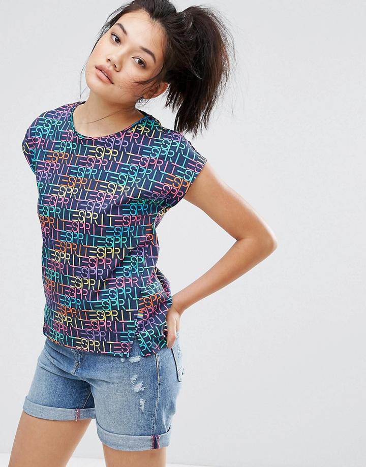 Esprit All Over Slogan T-shirt - Blue