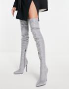 Asos Design Kamila Embellished Over-the-knee Boots In Silver