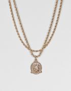 Asos Vintage Style Icon Pendant Rope Chain Multirow Necklace - Gold