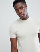 Asos Design Muscle T-shirt With Turtleneck In Beige - Beige