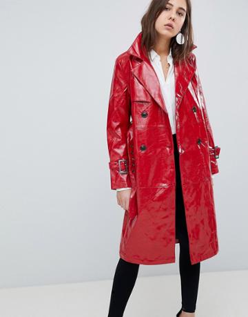 Neon Rose Vinyl Trench - Red
